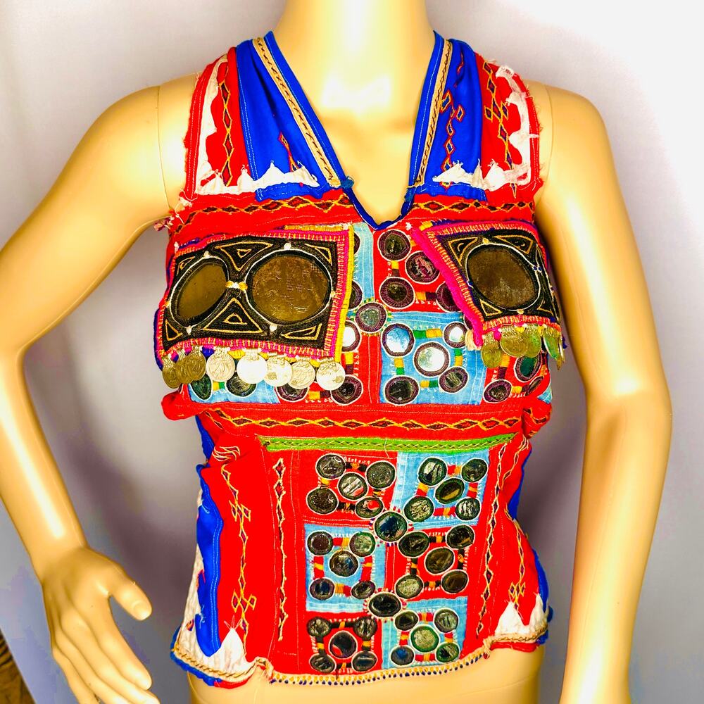 Vintage Tribal Coin Mirror Top – Embroidered Festival Statement Vest